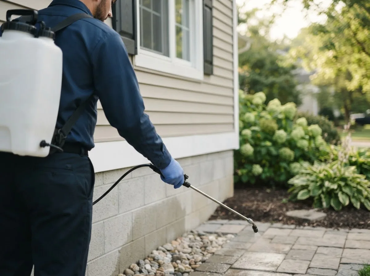 Pest control technician inspecting a home in Currie, NC